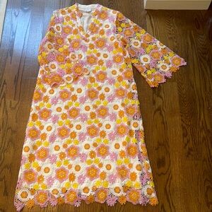 Floral Lace Midi Dress - Pink, Orange, White